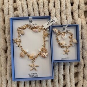 House of Harlow 1960 Gold and White Starfish Necklace + Bracelet